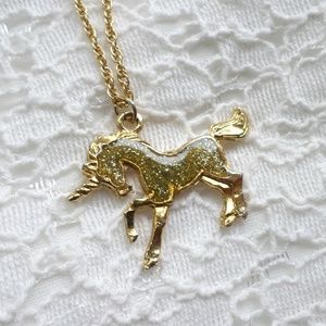 Glittery Gold Tone Unicorn Necklace